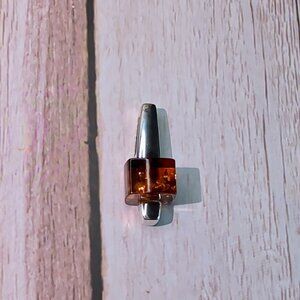 Rare Designer Baltic Cognac Amber Pendant In Sterling Silver